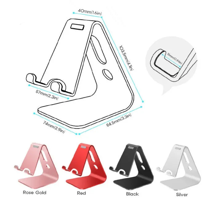Aluminium universal phone holder in silver colour showing 360-degree rotation feature with tablet mounted