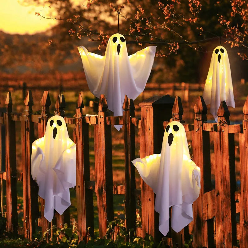 White and orange cloth ghost light with 4.5V button electronics for Halloween party arrangements