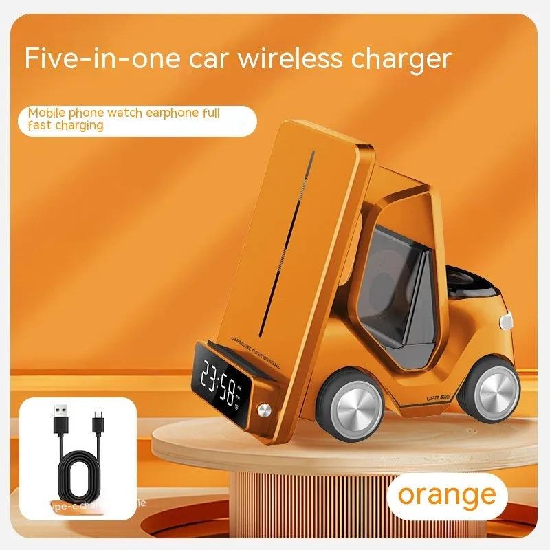 Grey, white, yellow, and orange 15W three-in-one wireless fast charging bracket for mobile phones and tablets