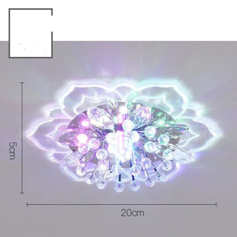 Modern minimalist crystal ceiling lamp with flower-shaped acrylic shade and LED light