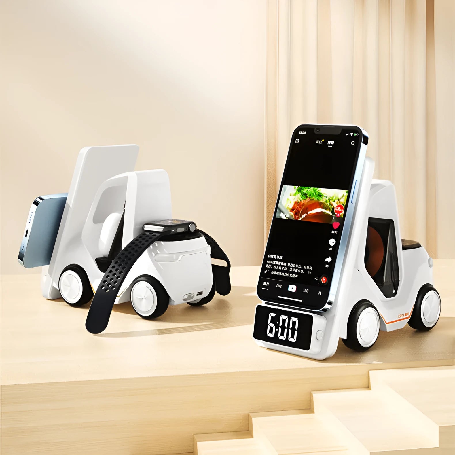 Grey, white, yellow, and orange 15W three-in-one wireless fast charging bracket for mobile phones and tablets