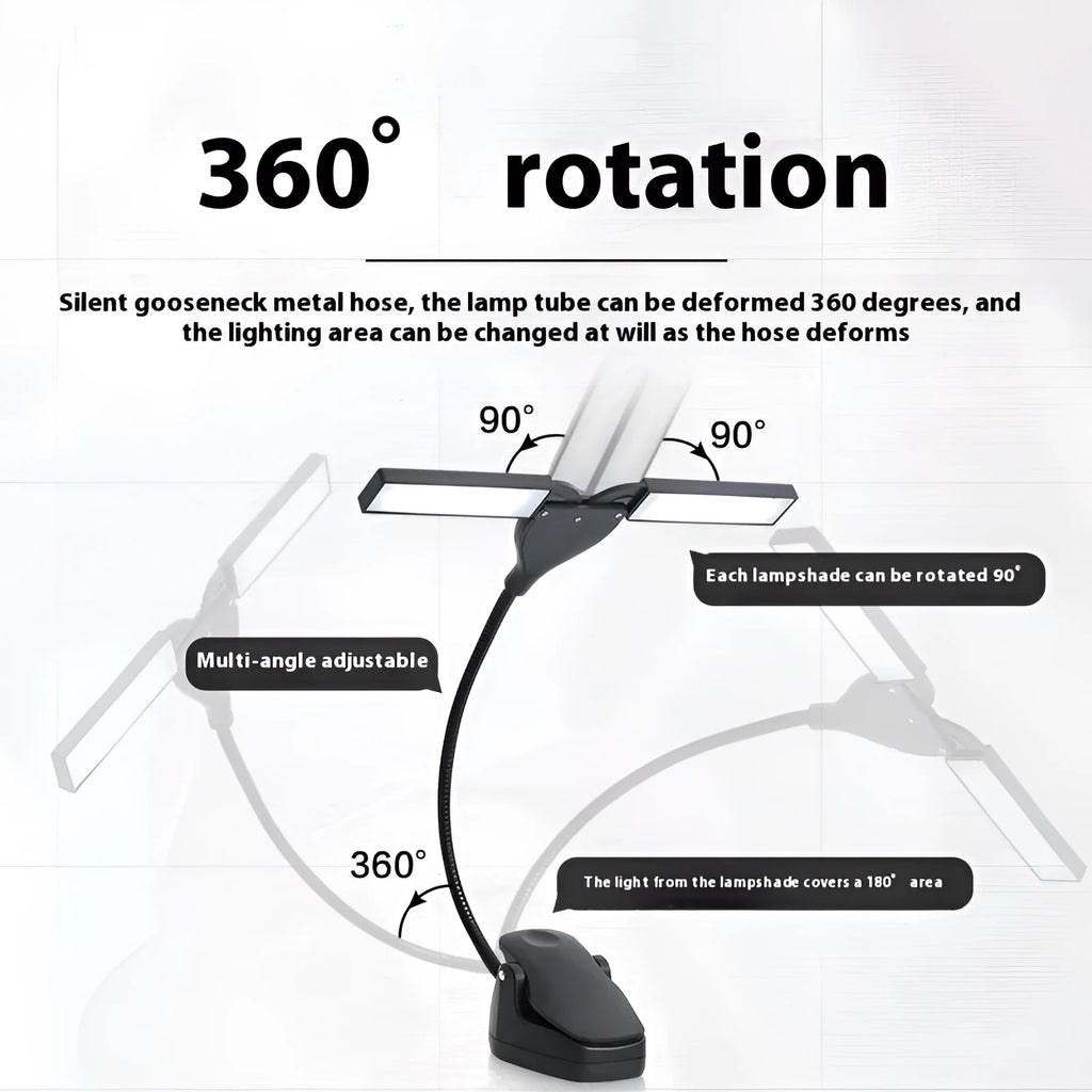 Black rechargeable music stand light with 28 LED lamps and USB cable