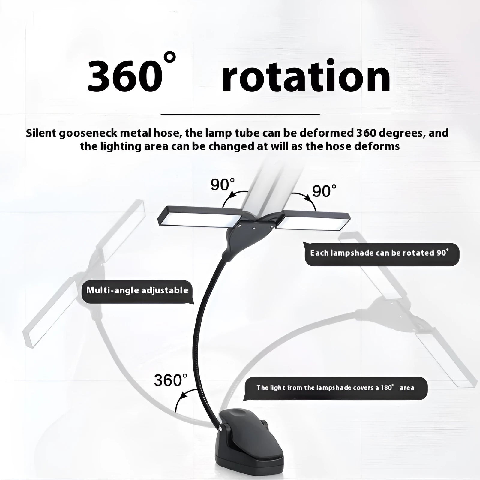 Black rechargeable music stand light with 28 LED lamps and USB cable