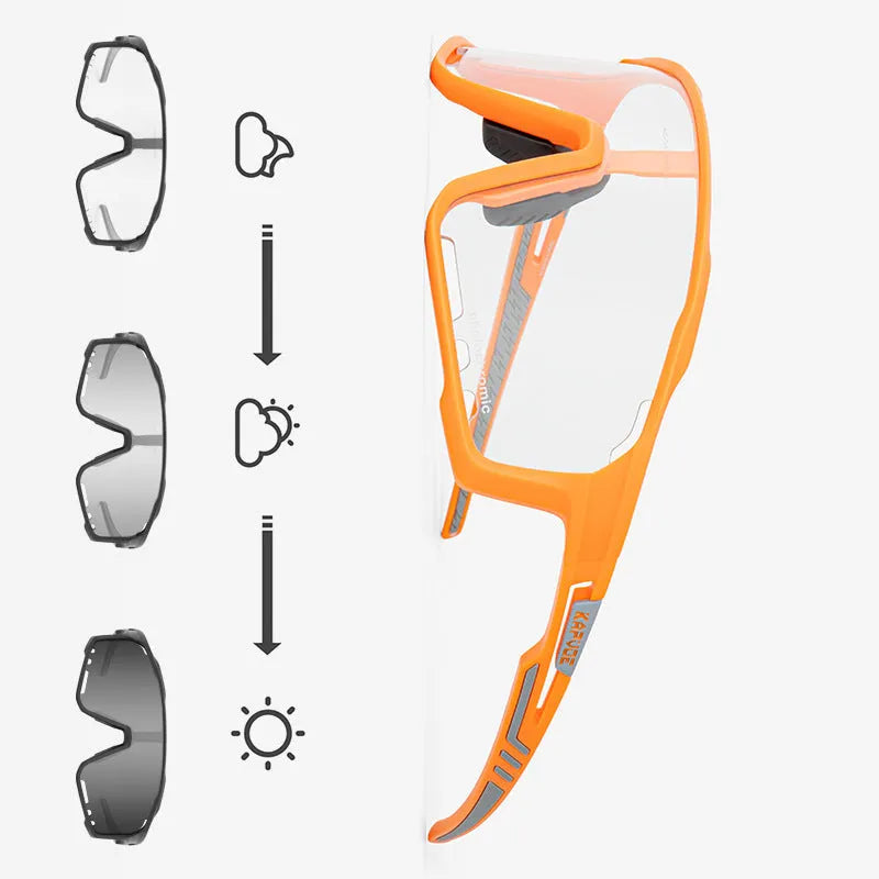 Photochromic cycling sunglasses with a semi-rimless TR90 frame, shown in one of multiple available colours.