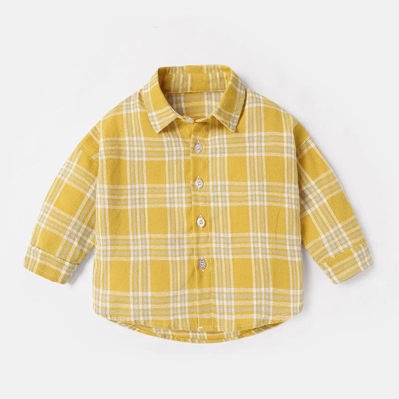 Boys' cotton lattice shirt with animal pattern in light blue colour, long sleeves