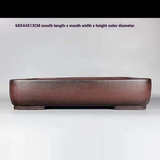 Handmade antique rectangular purple clay flower pot with terracotta colour