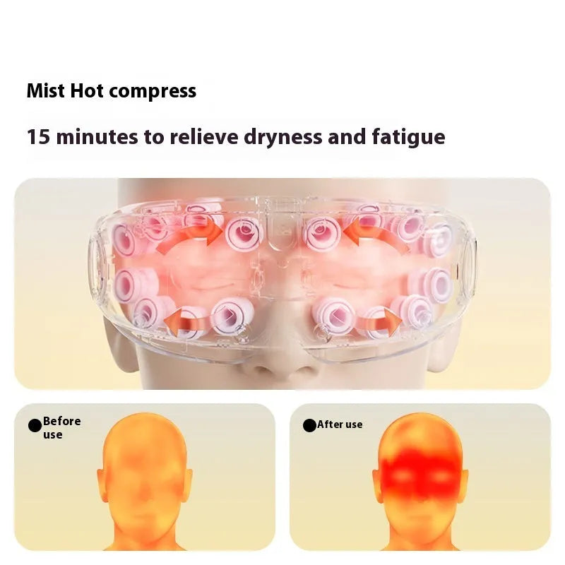 Purplish grey rechargeable Bluetooth steam eye moisturising massager on a white background