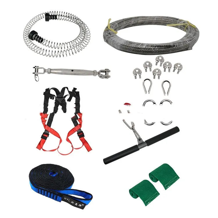 Children's 10-metre pulley slide rope system with alloy steel handle and safety harness