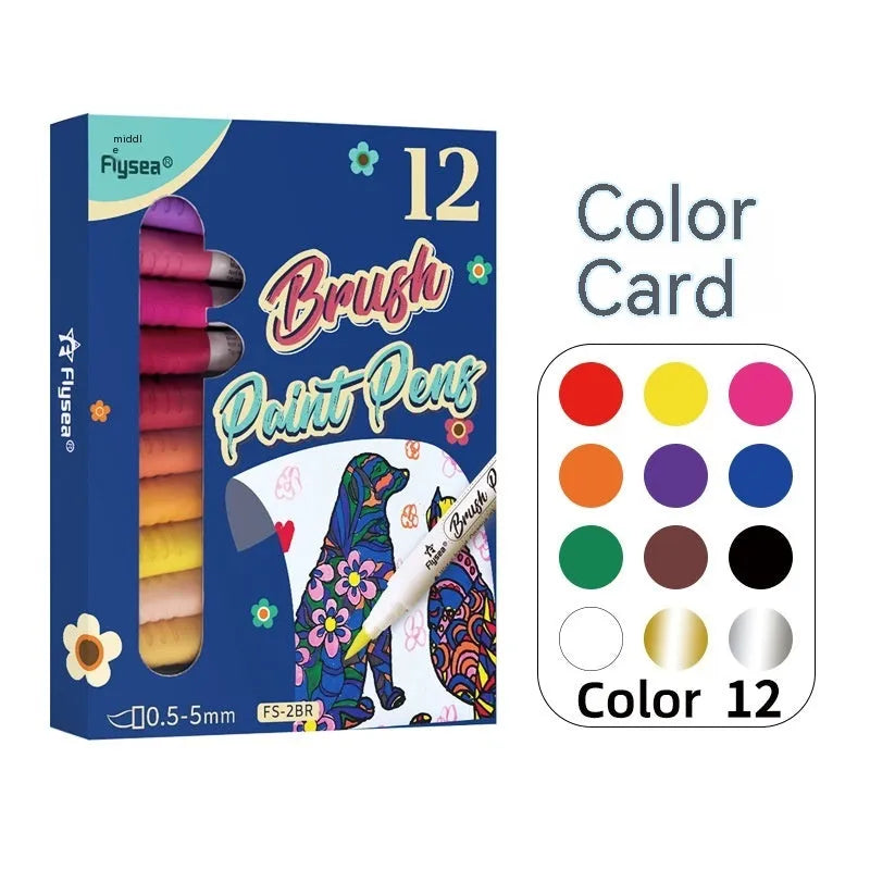 Set of soft head gouache pens with flexible tips for hand lettering and card art.