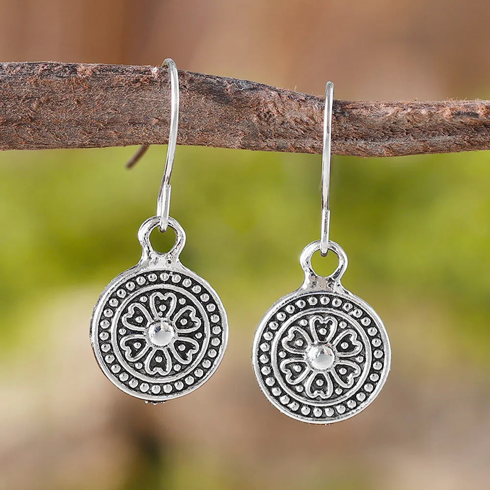 Bohemian retro geometric earrings with distressed electroplating and ethnic round prints