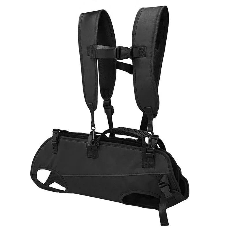 Multifunctional Oxford cloth pet backpack for dogs and cats in black with colour accents.