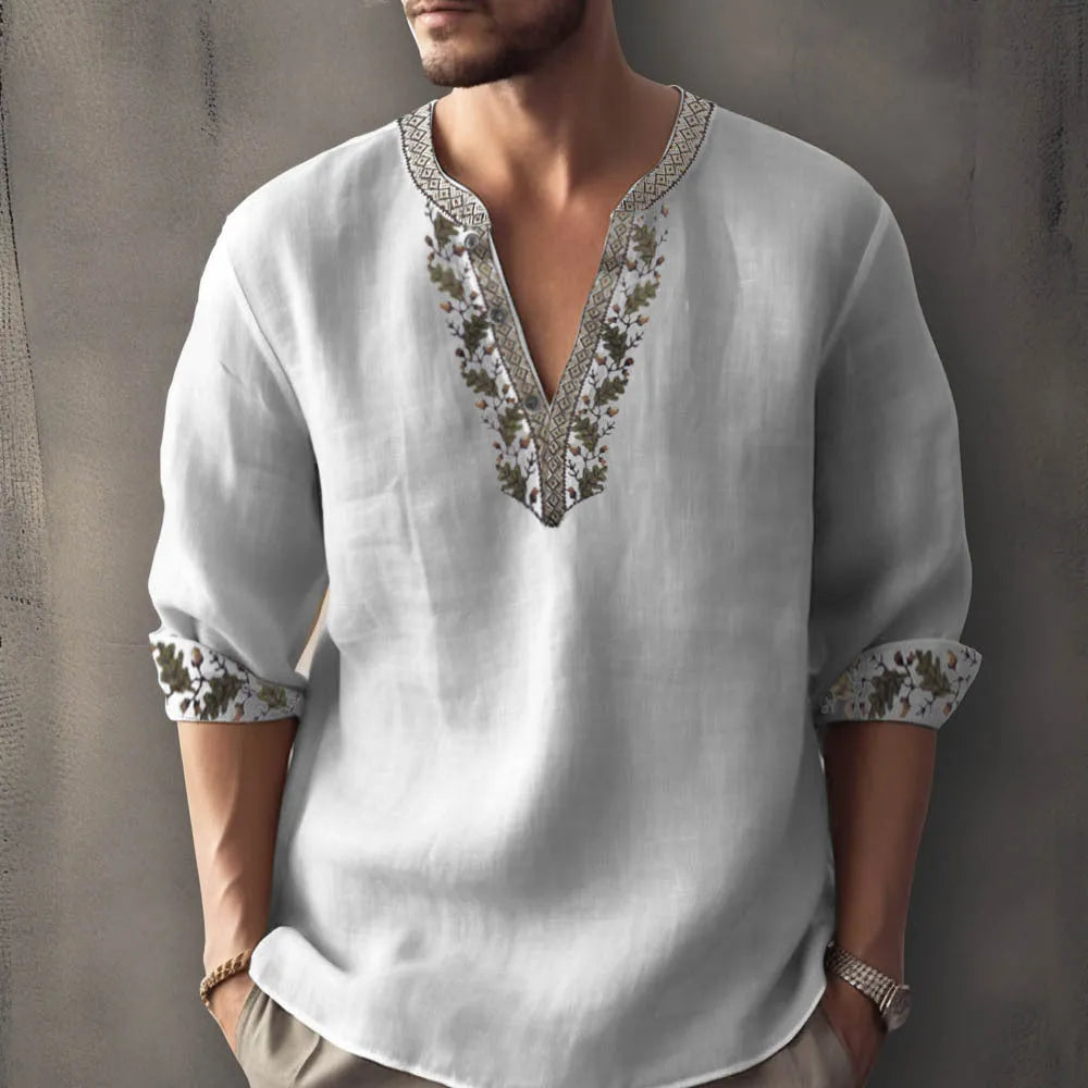 British style striped bamboo hemp shirt with 3D thermal transfer pattern for teenage summer wear