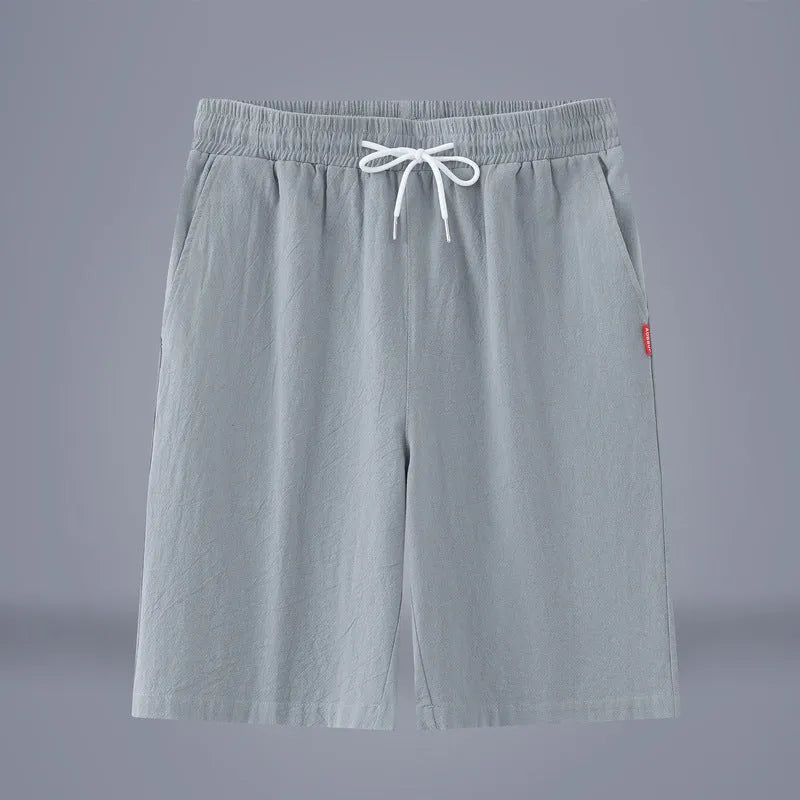 Cotton and linen cropped pants in army green with drawstring waist closure