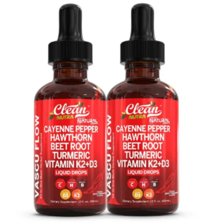 60ml glass bottle of Vitamin D3 and K2 with Hawthorn Fruit liquid supplement drops with glass dropper.