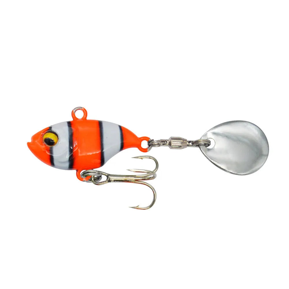 Metal sea fishing lure with rotating iron plate and sequins in gold colour option