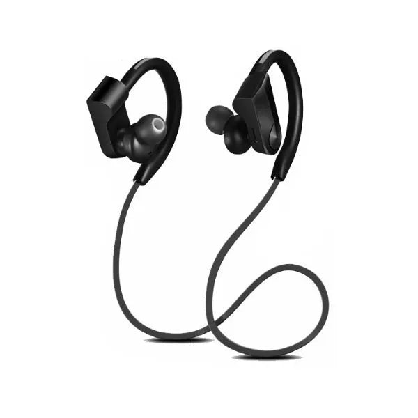 Wireless neckband Bluetooth earphones in black colour with USB charging cable