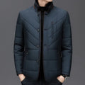 Men's dark blue quilted short winter coat with side pockets
