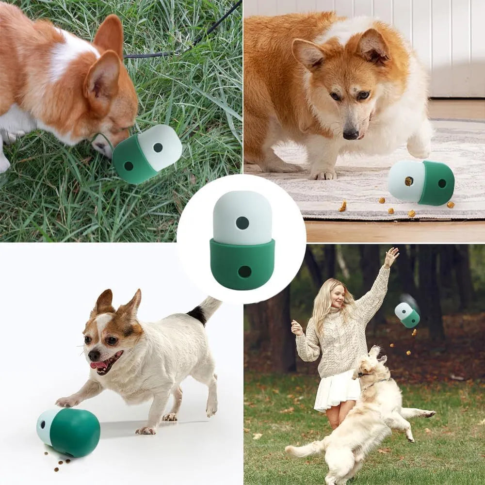 Food-grade silicone dog puzzle toy in yellow and blue colour combination