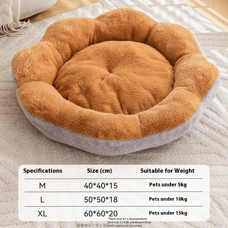 Thick rabbit plush detachable cat bed in round nest design with brown grey colour