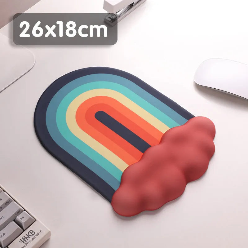 Silicone wrist rest mouse pad and keyboard support pad with Cloud Rainbow pastoral design