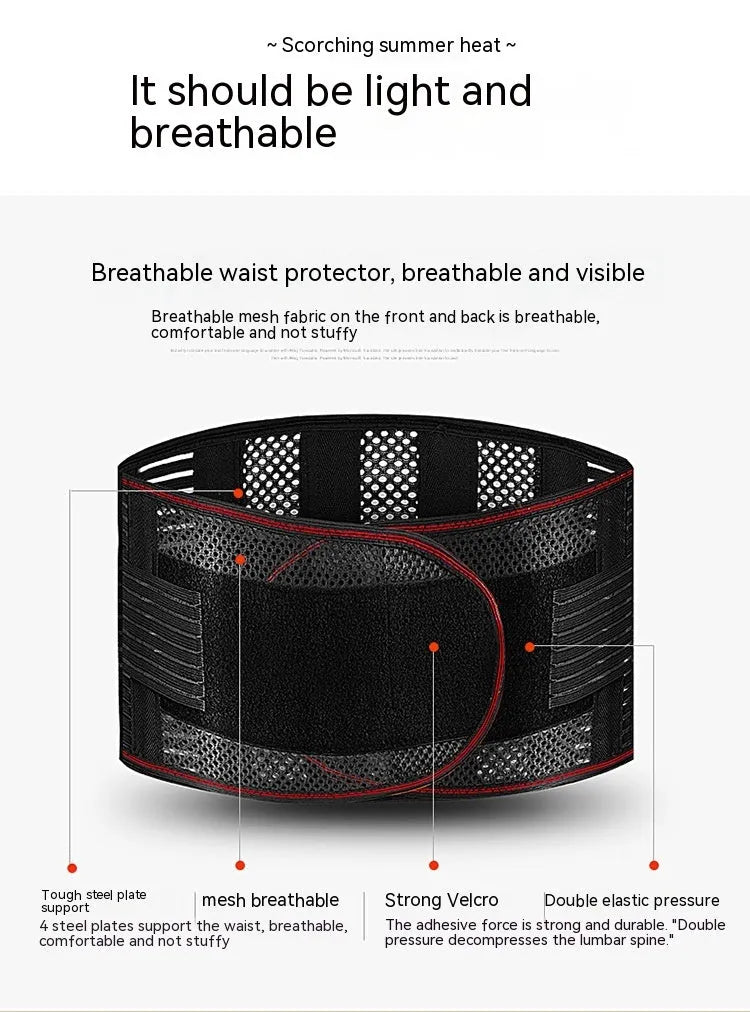Black sports waist support with steel plate for lumbar protection during yoga and fitness