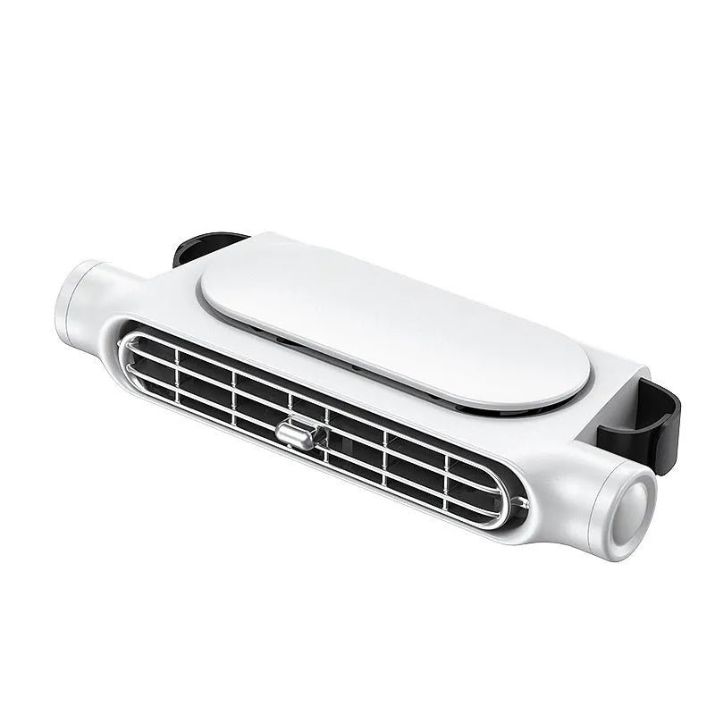 USB car fan with no-blade design mounted on vehicle seat using Velcro fixation in 2024 CF03 colour options