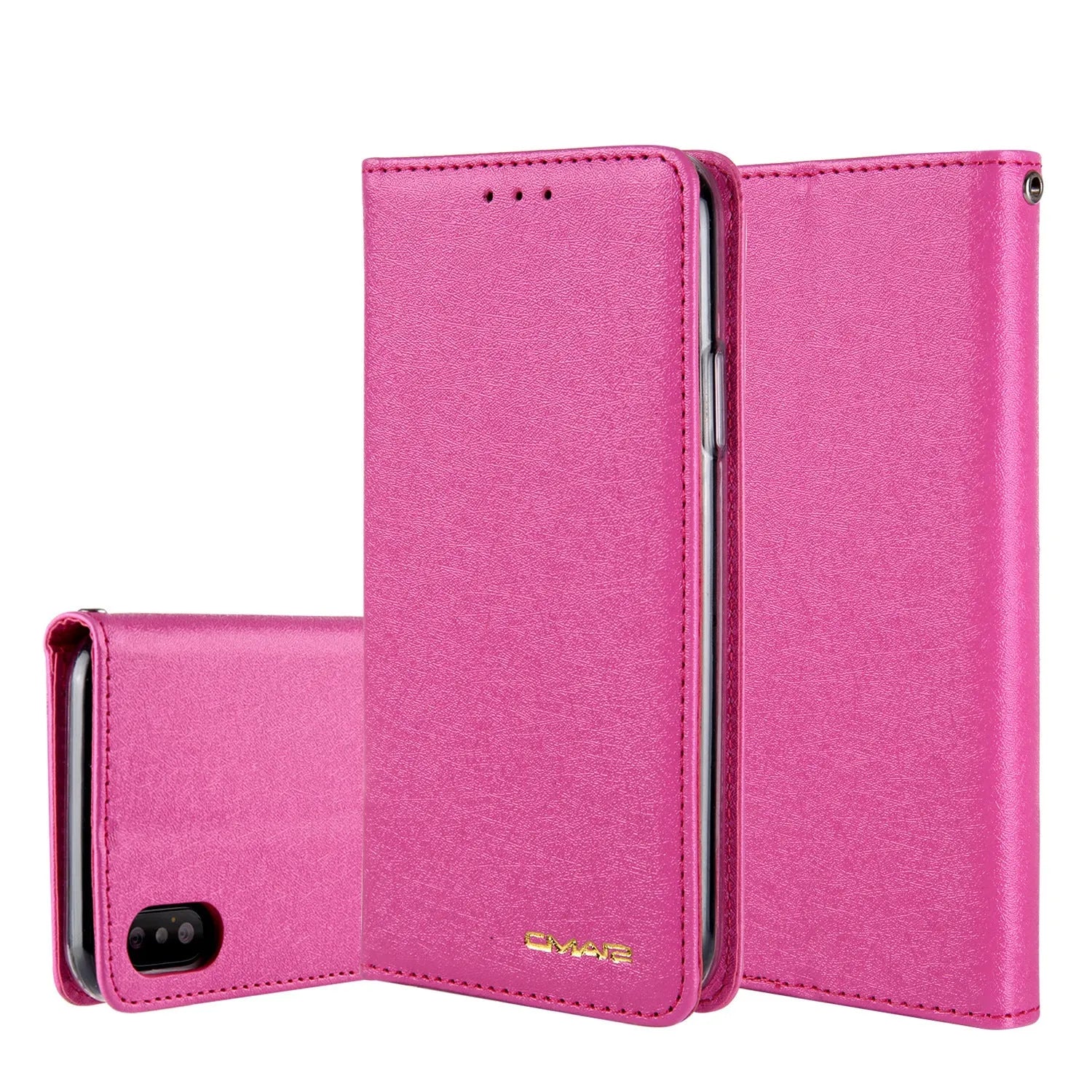 PU leather flip phone case for Apple iPhone with a built-in card slot in black.