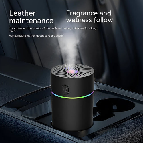 Car USB mini humidifier device with aromatherapy function in black colour variant with USB cable