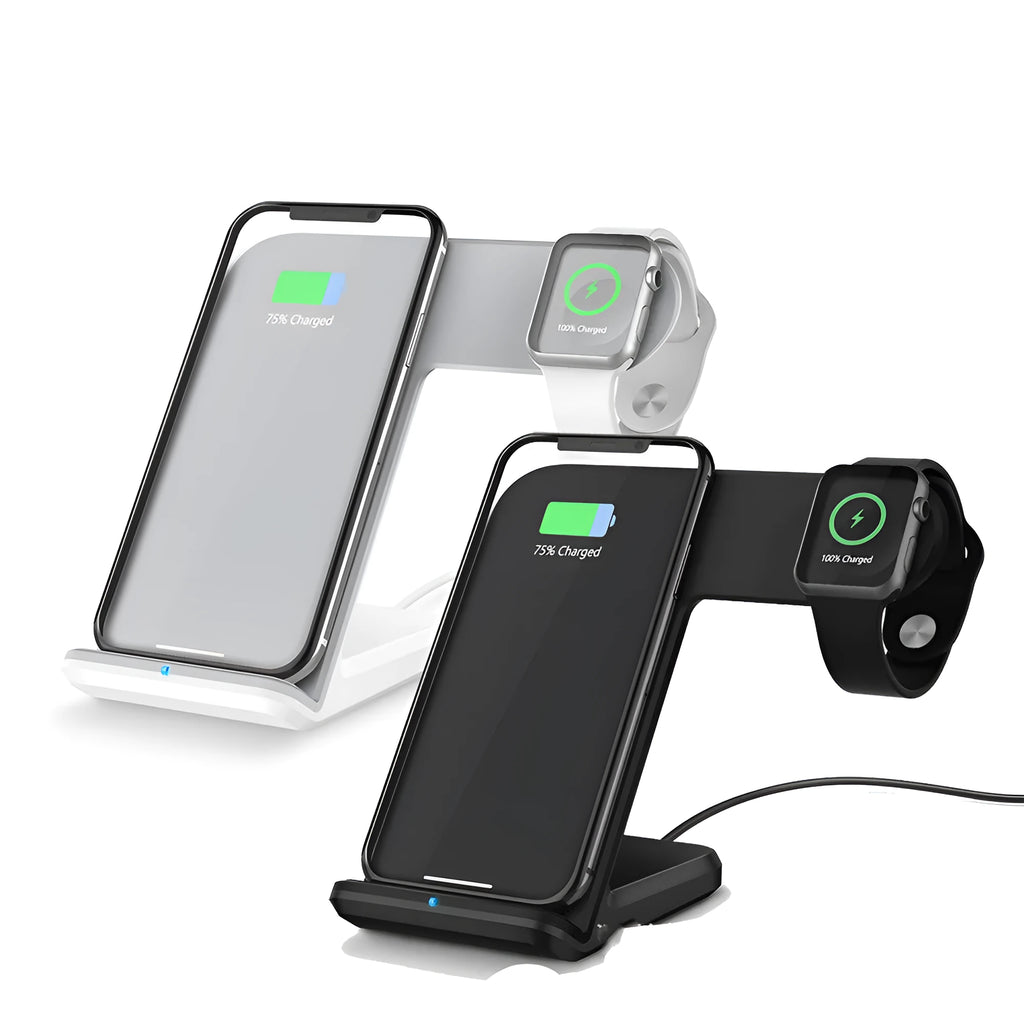 Black or white wireless phone charger with 140x121x105mm dimensions and Type-C cable