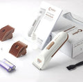 White pet hair clipper with ceramic blade and AA battery operation for home grooming