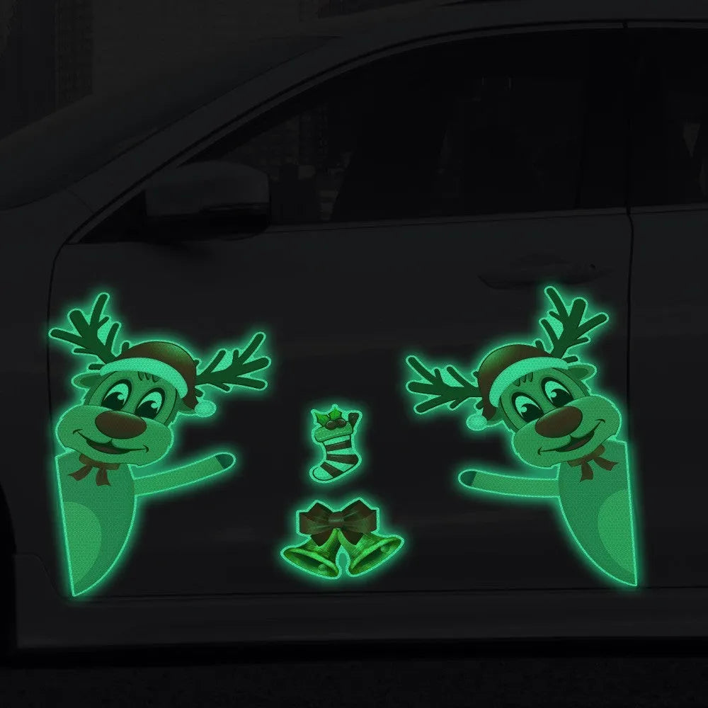 Christmas elk cartoon bumper stickers with magnetic reflective backing