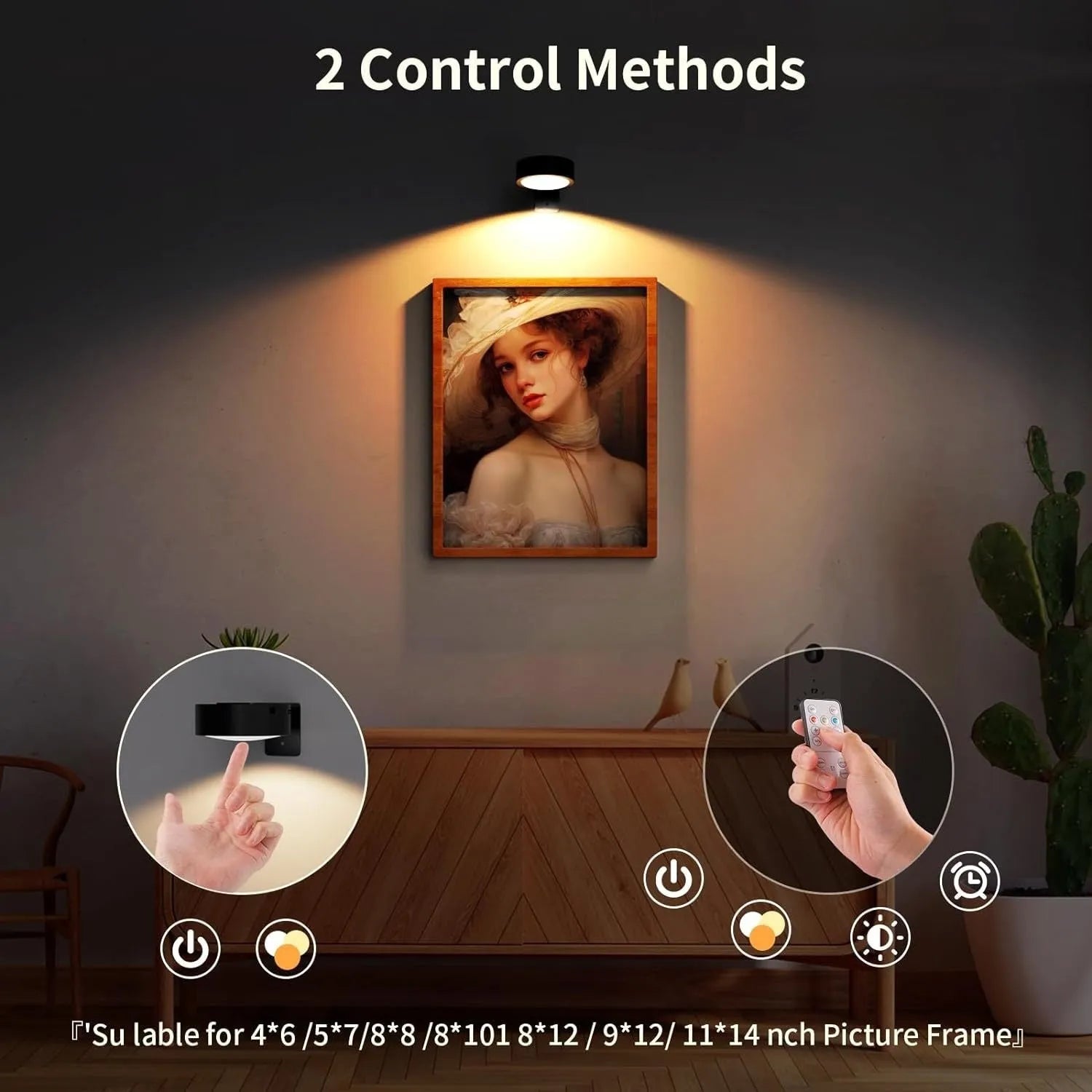 Wireless LED painting lamp with magnetic charging and remote control in black, white or gold finish