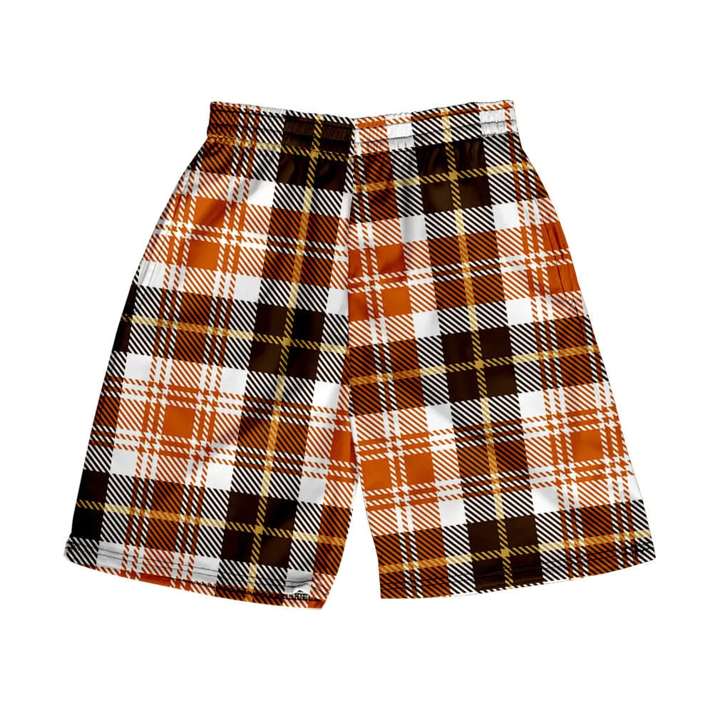Men's plaid shorts with elastic waistband in straight leg fit for casual summer wear