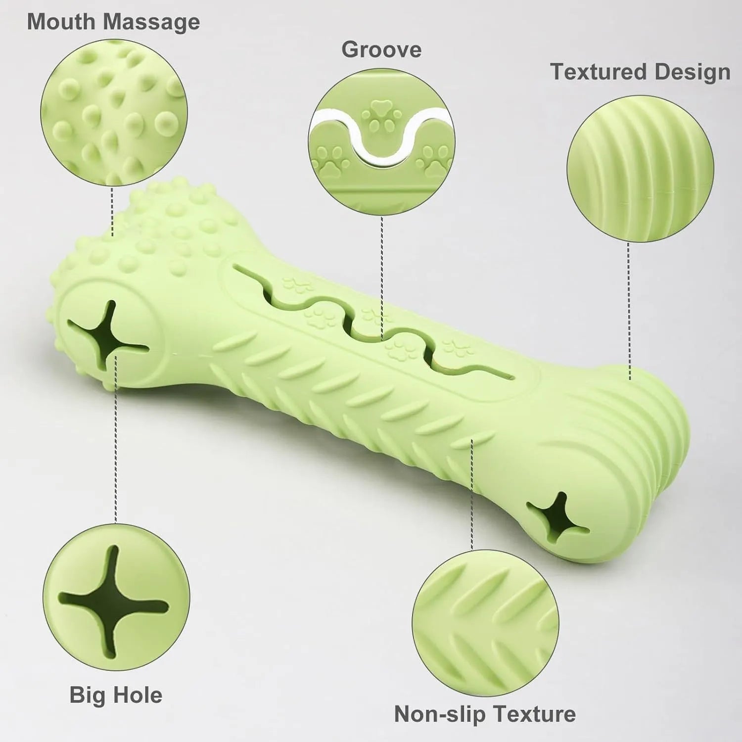 Blue natural rubber bone-shaped dog chew toy with textured surface for teeth cleaning.