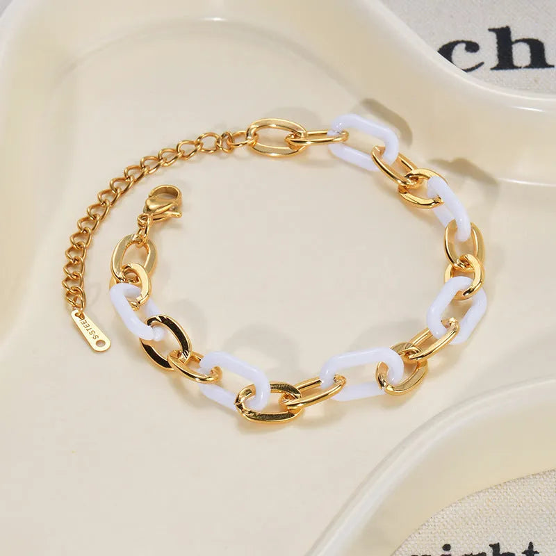 Women's stainless steel resin bracelet with double-layer heart design