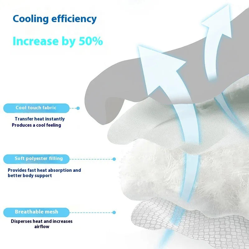 Ice silk pet cooling mat with dog head shape design in light gray colour