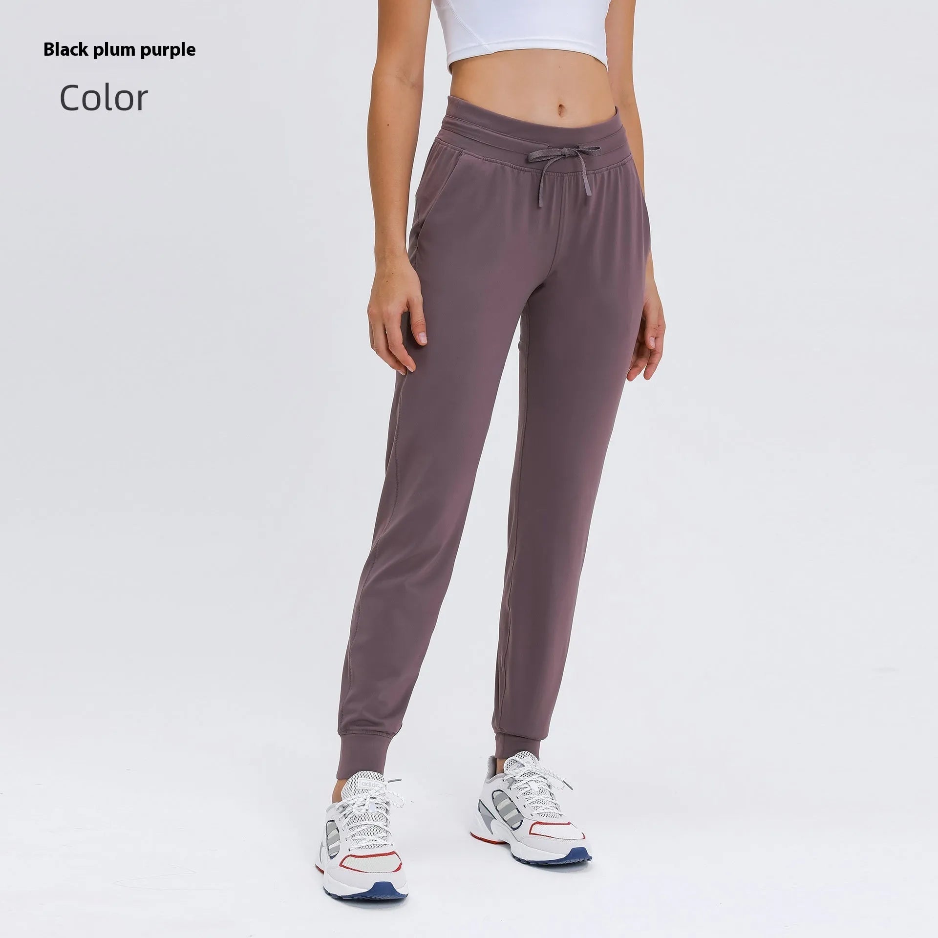 Women's high waist yoga pants with drawstring waistband in Belgian Blue colour