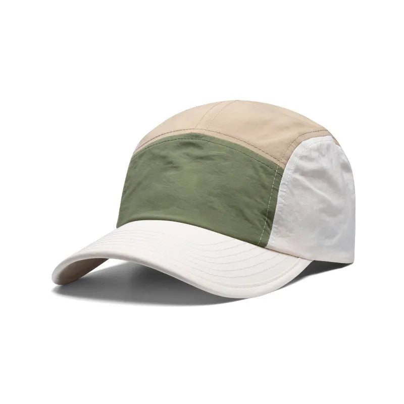 Men's khaki quick-drying curved brim baseball cap made from polyester and cotton blend