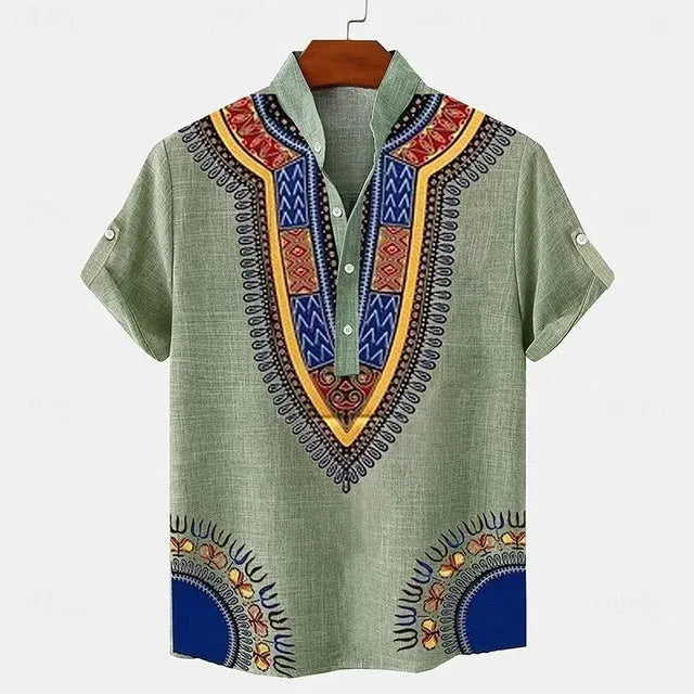 Men's striped casual shirt with personalised button closure in loose fit polyester fabric