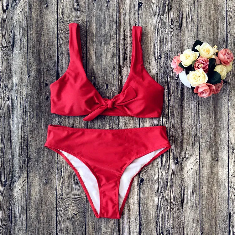 European American style pure colour bikini swimsuit in black, white, pink, red, wine red options