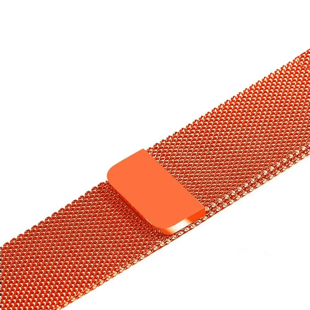 Stainless steel metal watch strap replacement band in silver, black, gold, and rose gold colours.