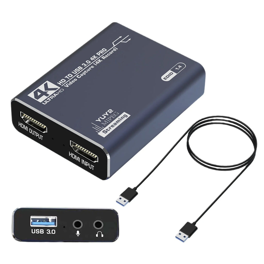 Black 4K gaming set-top box with MS2131 chip for audio recording and 1080p media playback.