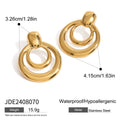 Gold plated titanium steel double layer hollow stud earrings with round geometric design