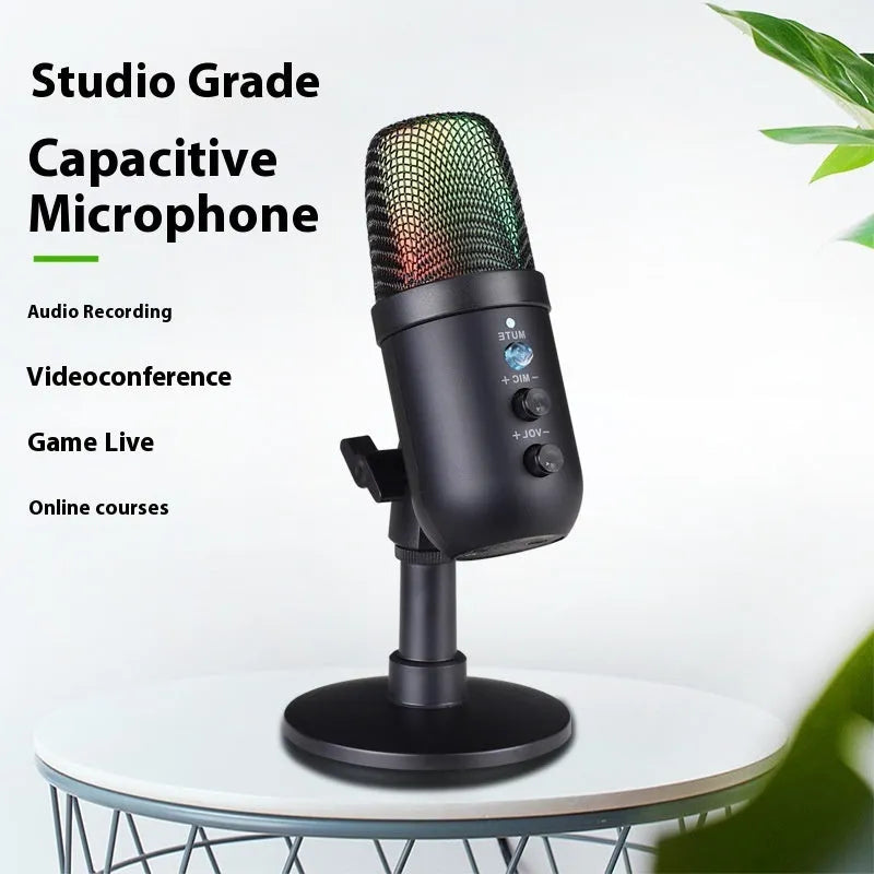 Black USB microphone for computer and mobile phone karaoke live streaming