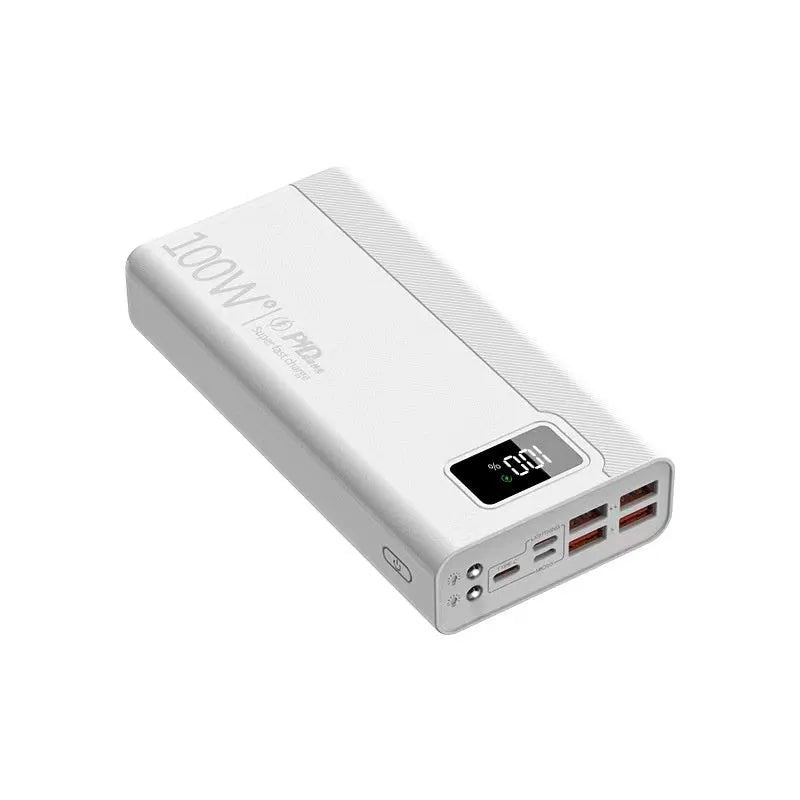Black or white large capacity power bank portable charger with fast charging support.