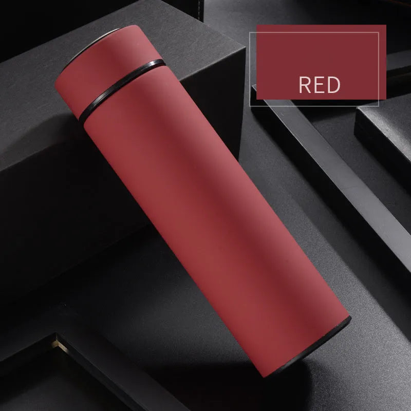 450ml stainless steel insulated water bottle in blue with optional temperature display on lid.