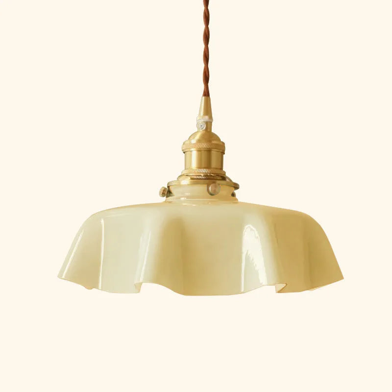 Medieval-style cream brass and glass chandelier light fixture with adjustable 1.5m cord.