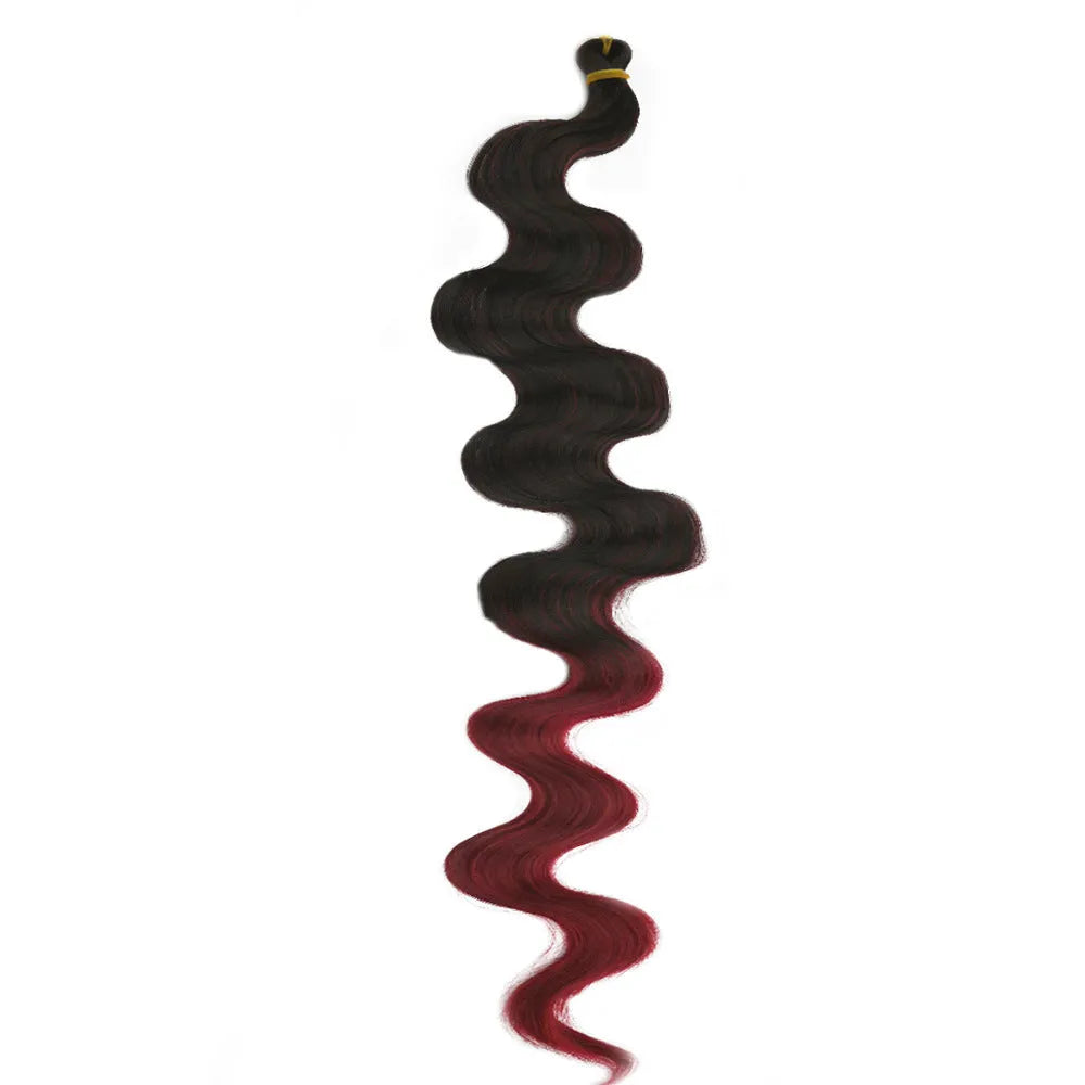 24-inch wine red synthetic wig with big wave texture and crochet braid base