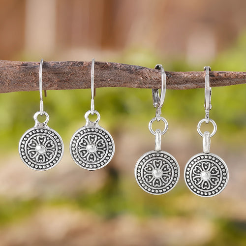 Bohemian retro geometric earrings with distressed electroplating and ethnic round prints