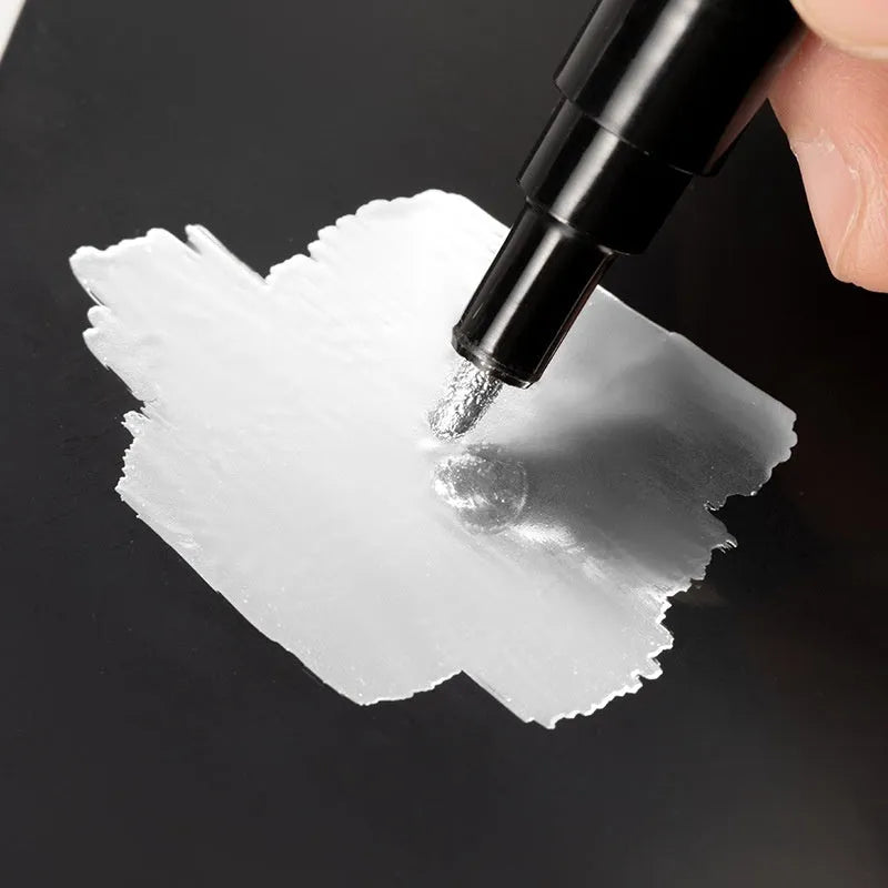 Waterproof mirror marker pen with plastic shell showing 1mm and 2mm tip size options.